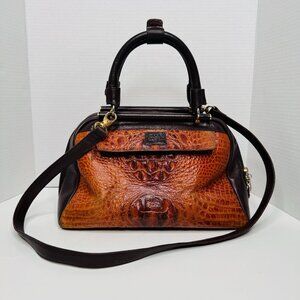 Vintage Casa Lopez Brown Leather Purse Satchel Doctor Bag Style Crocodile Emboss